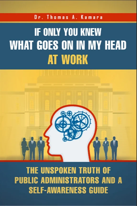 Professional nonfiction cover showing a mechanical mind and government building for a public administration self awareness guide