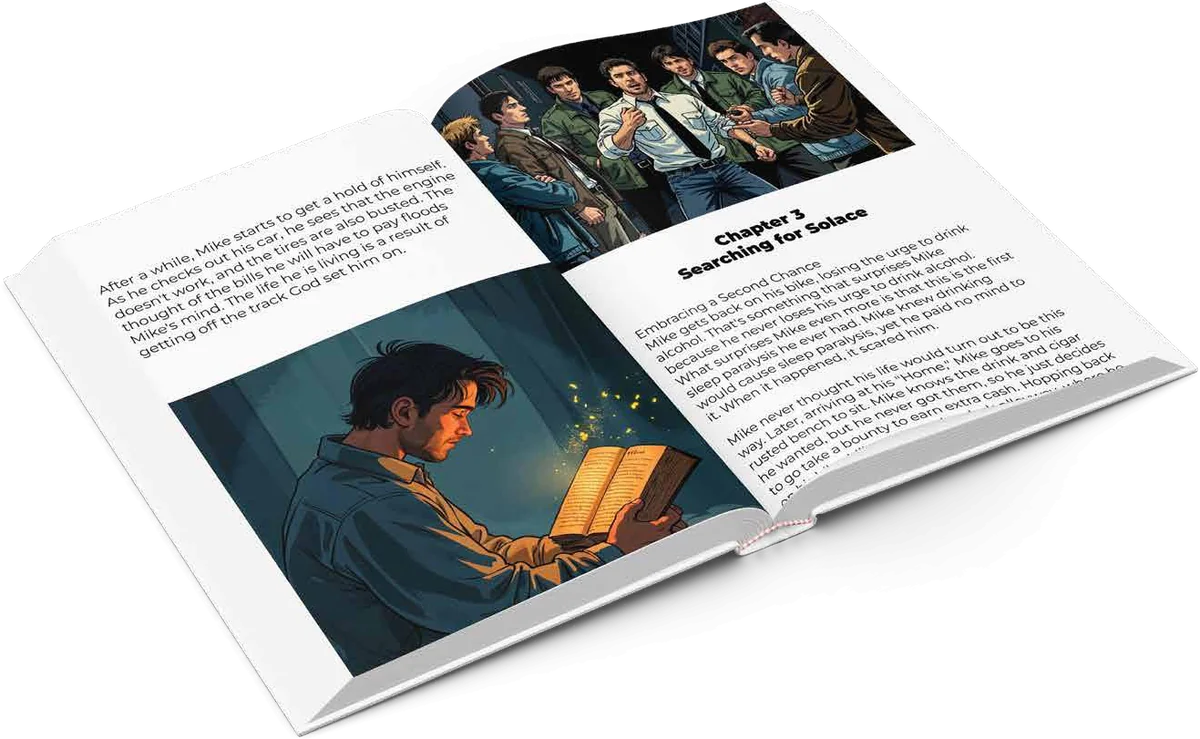 Open book mockup showing an early-stage edited manuscript spread with chapter artwork