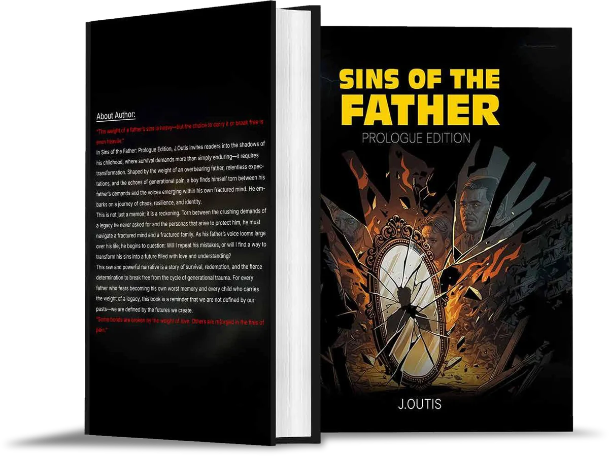 Book cover design for Sins of the Father prologue edition shown as front and back book mockups